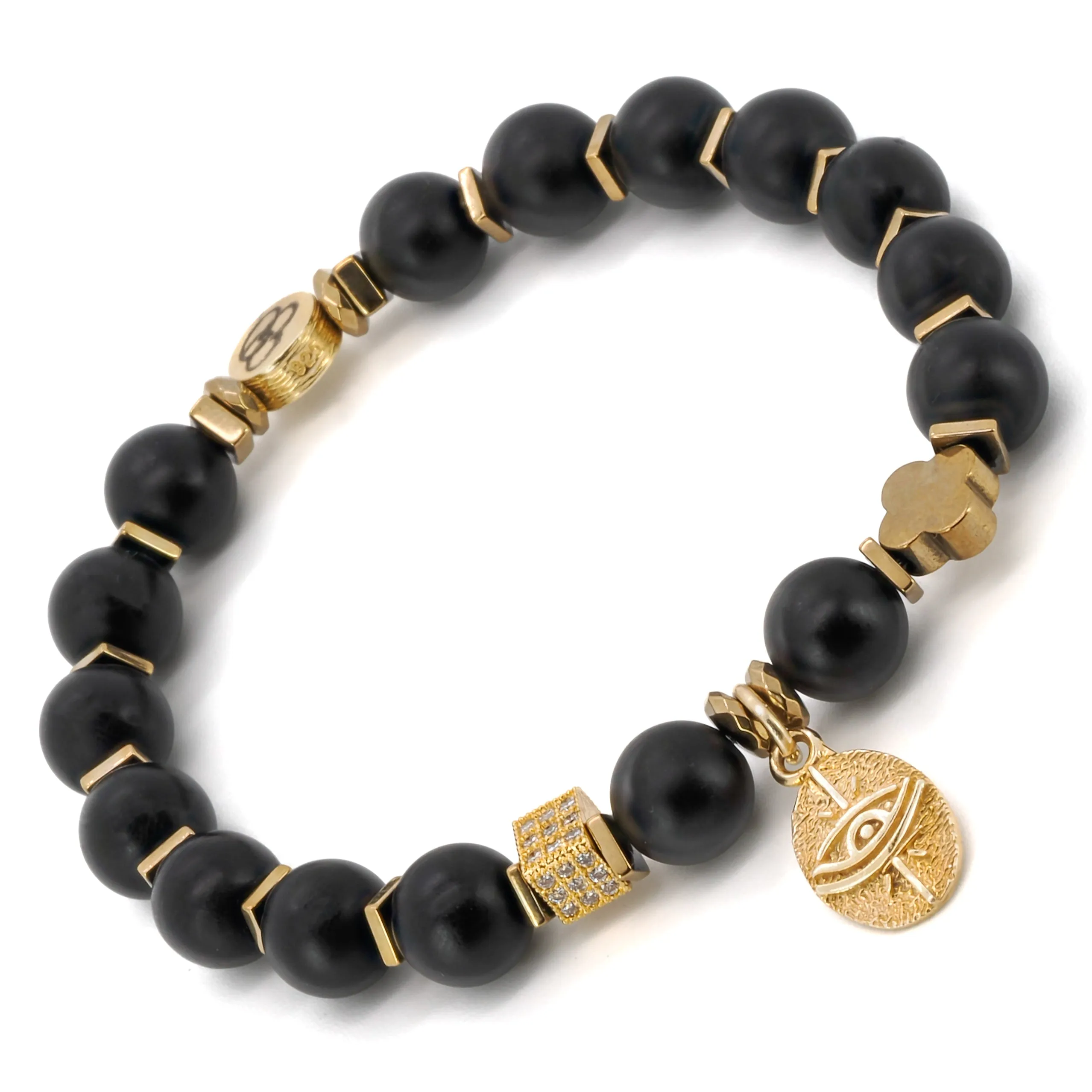 Black Onyx Stone Gold Evil Eye Beaded Bracelet