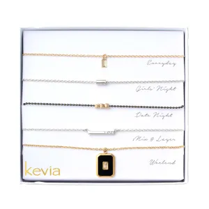 Black Rectangle Drop Pendant Mixed Metal Necklace