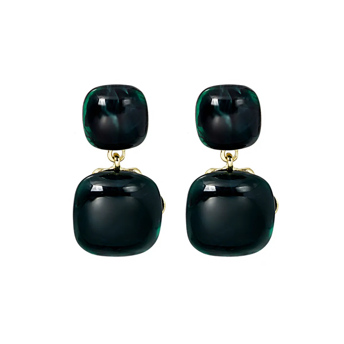 Black Resin & 18K Gold-Plated Square Drop Earrings