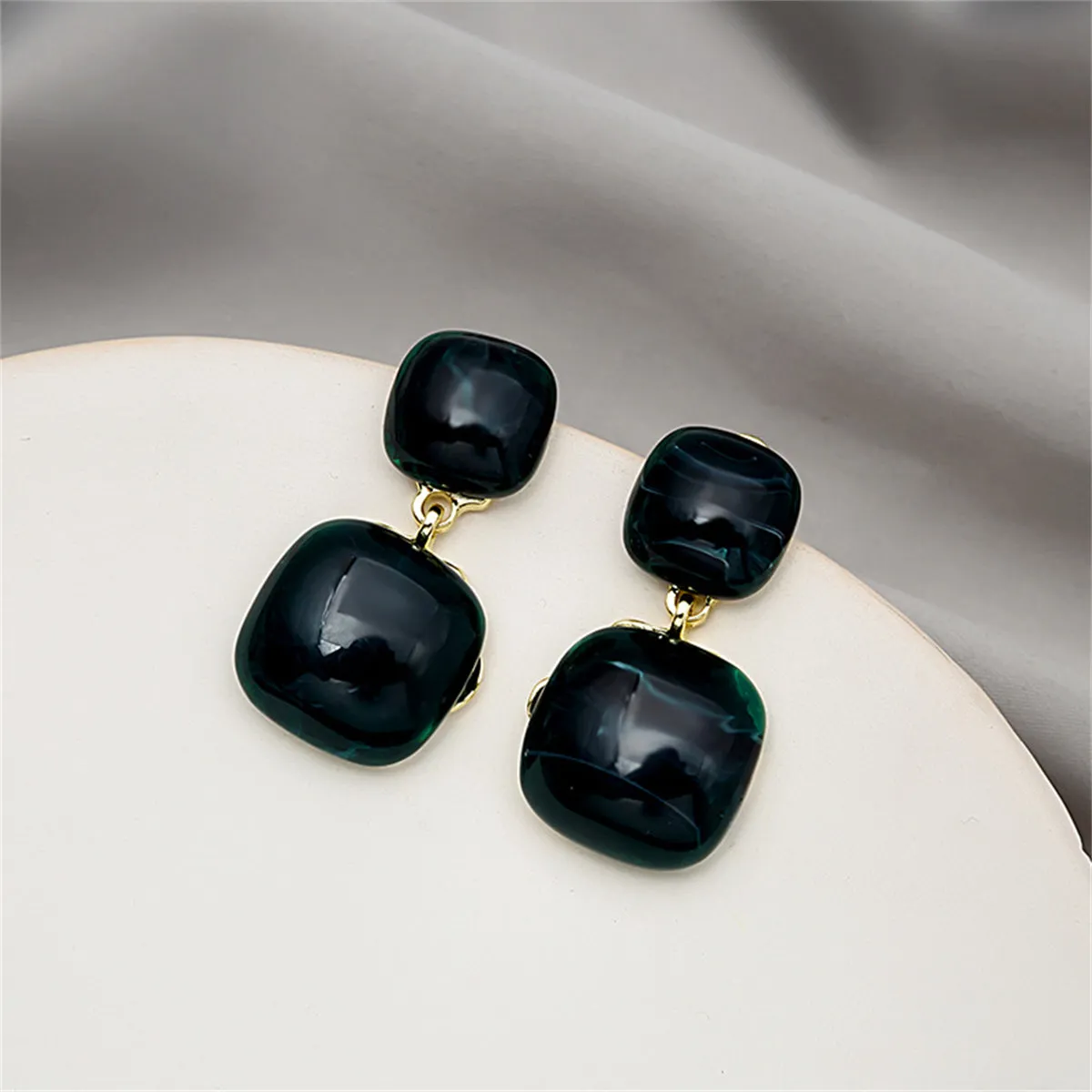 Black Resin & 18K Gold-Plated Square Drop Earrings