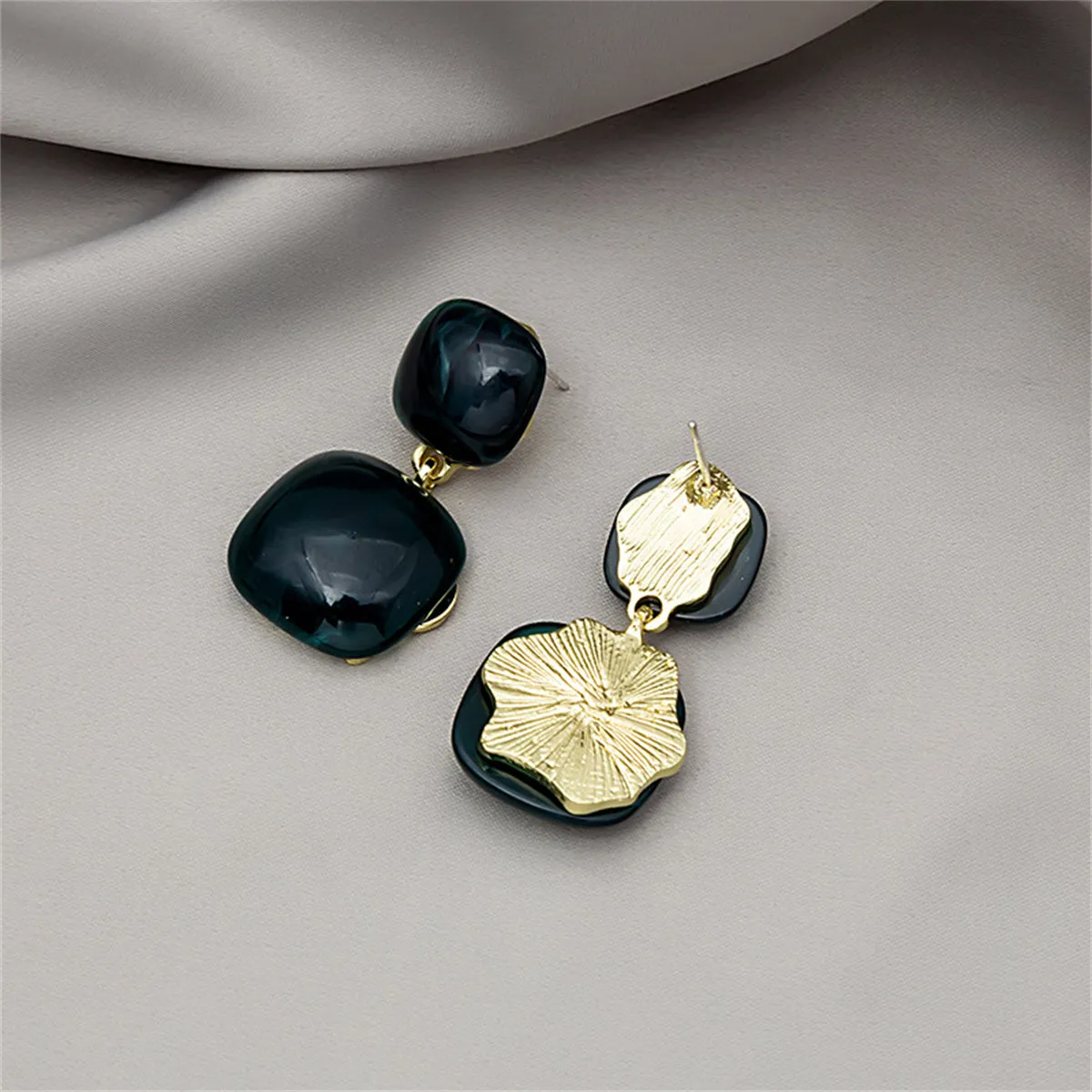 Black Resin & 18K Gold-Plated Square Drop Earrings