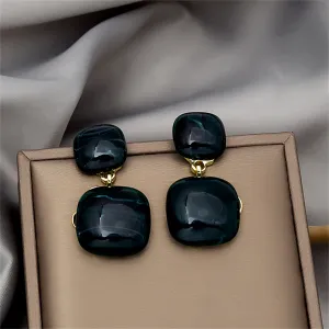 Black Resin & 18K Gold-Plated Square Drop Earrings