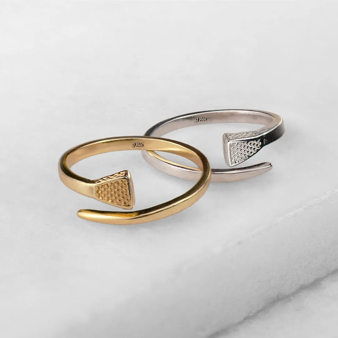 Blacksmith - Stylized Horseshoe Nail Wrap Around Design and Sterling Silver Ring