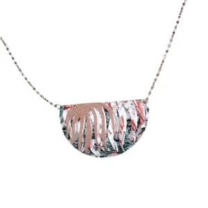Bláth Batik Textile Necklace in Dark-Green/Blush Shimmer/Silver/Coral