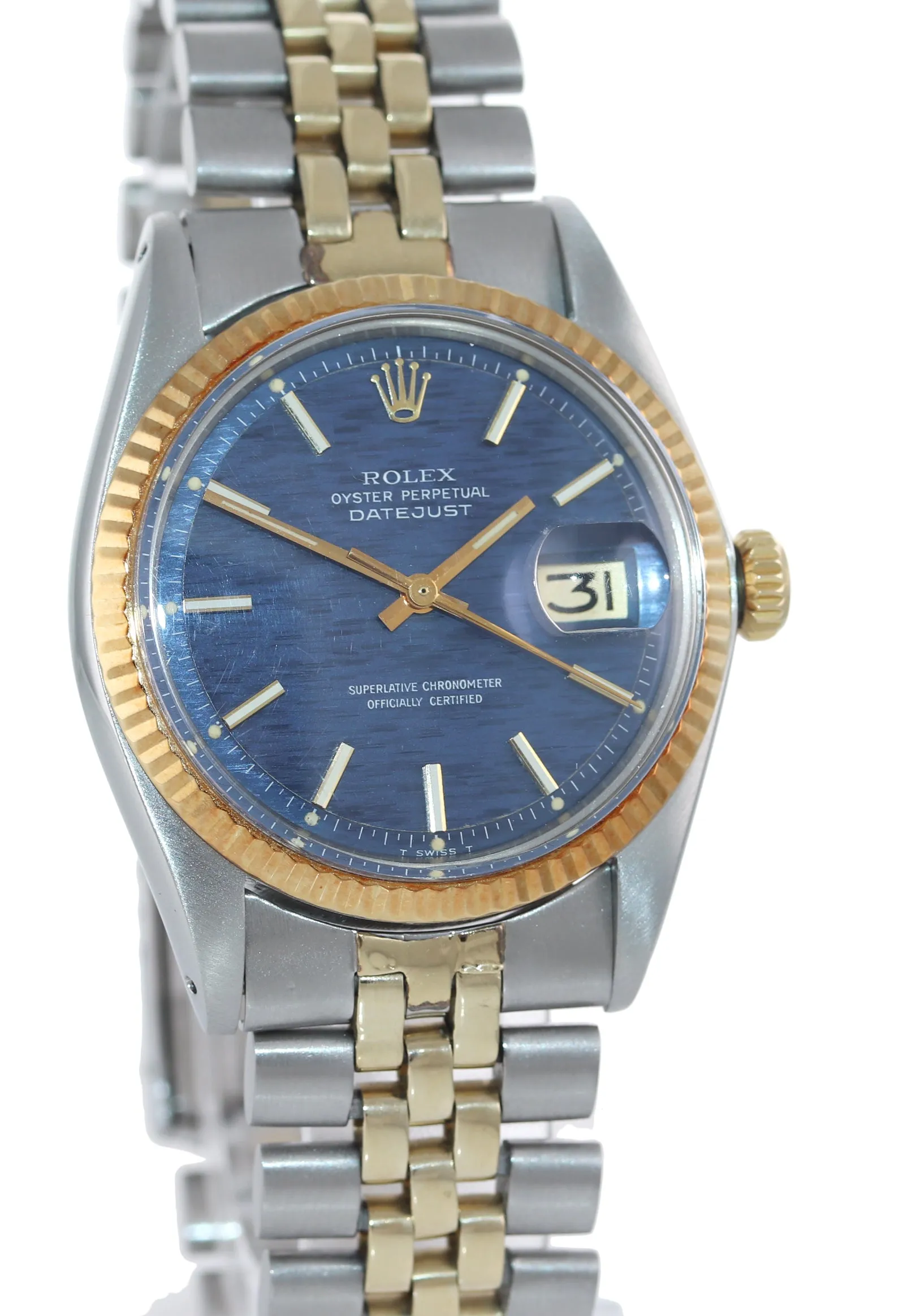 Blue CONFETTI Rolex DateJust 1601 two tone Gold Steel Fluted Jubilee Watch box