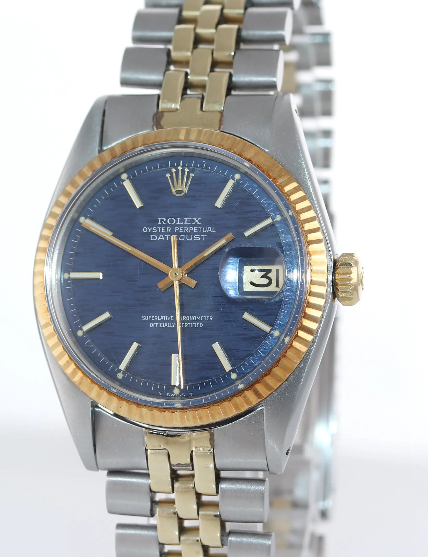 Blue CONFETTI Rolex DateJust 1601 two tone Gold Steel Fluted Jubilee Watch box