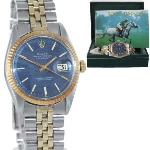 Blue CONFETTI Rolex DateJust 1601 two tone Gold Steel Fluted Jubilee Watch box