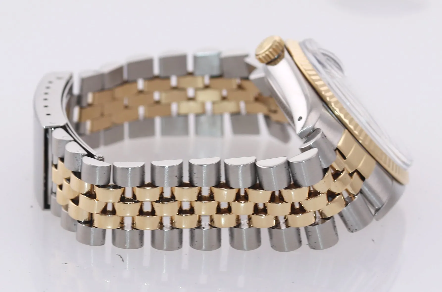 Blue Rolex DateJust 16013 two tone 18k Yellow Gold Steel Fluted Jubilee Watch