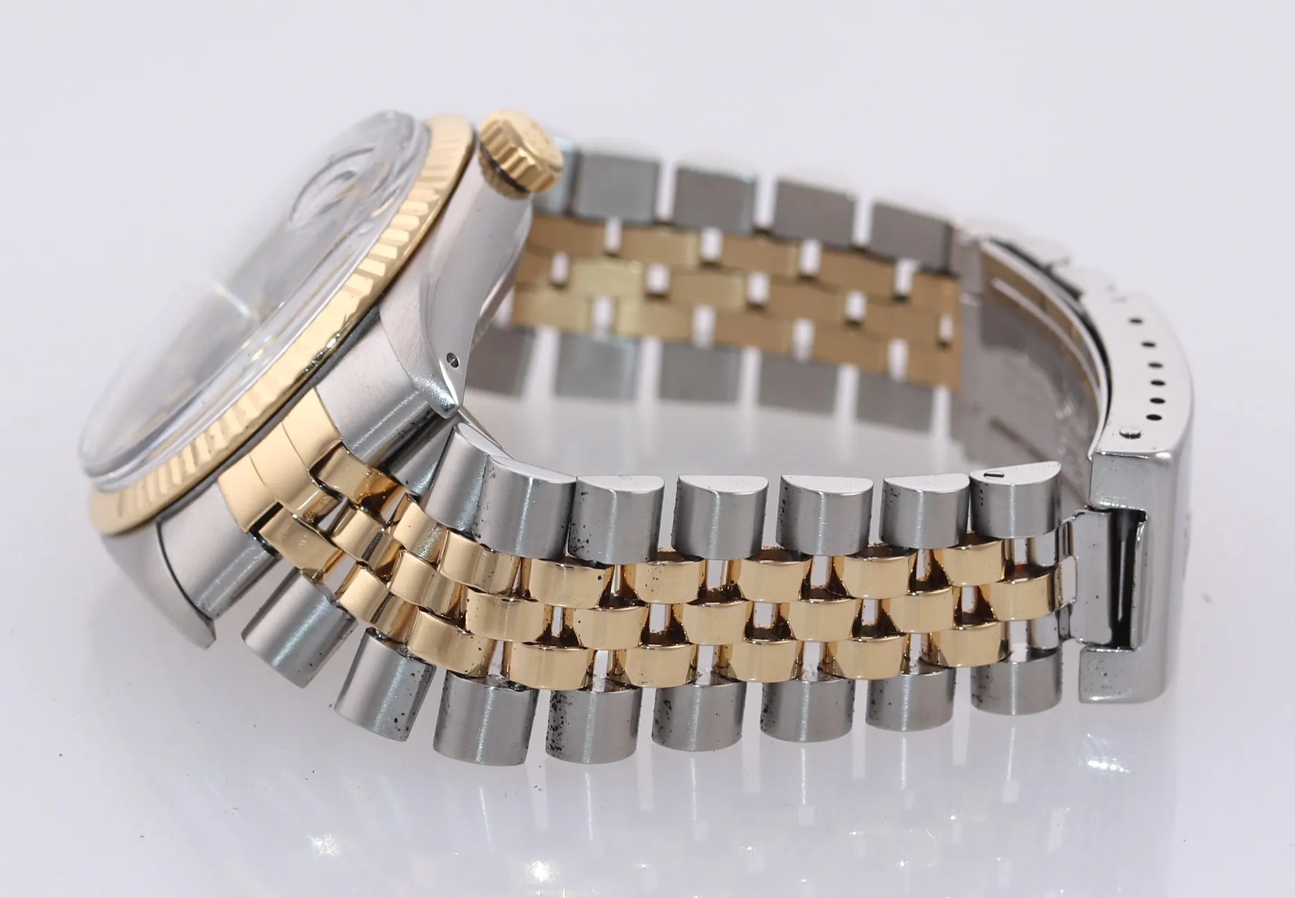 Blue Rolex DateJust 16013 two tone 18k Yellow Gold Steel Fluted Jubilee Watch