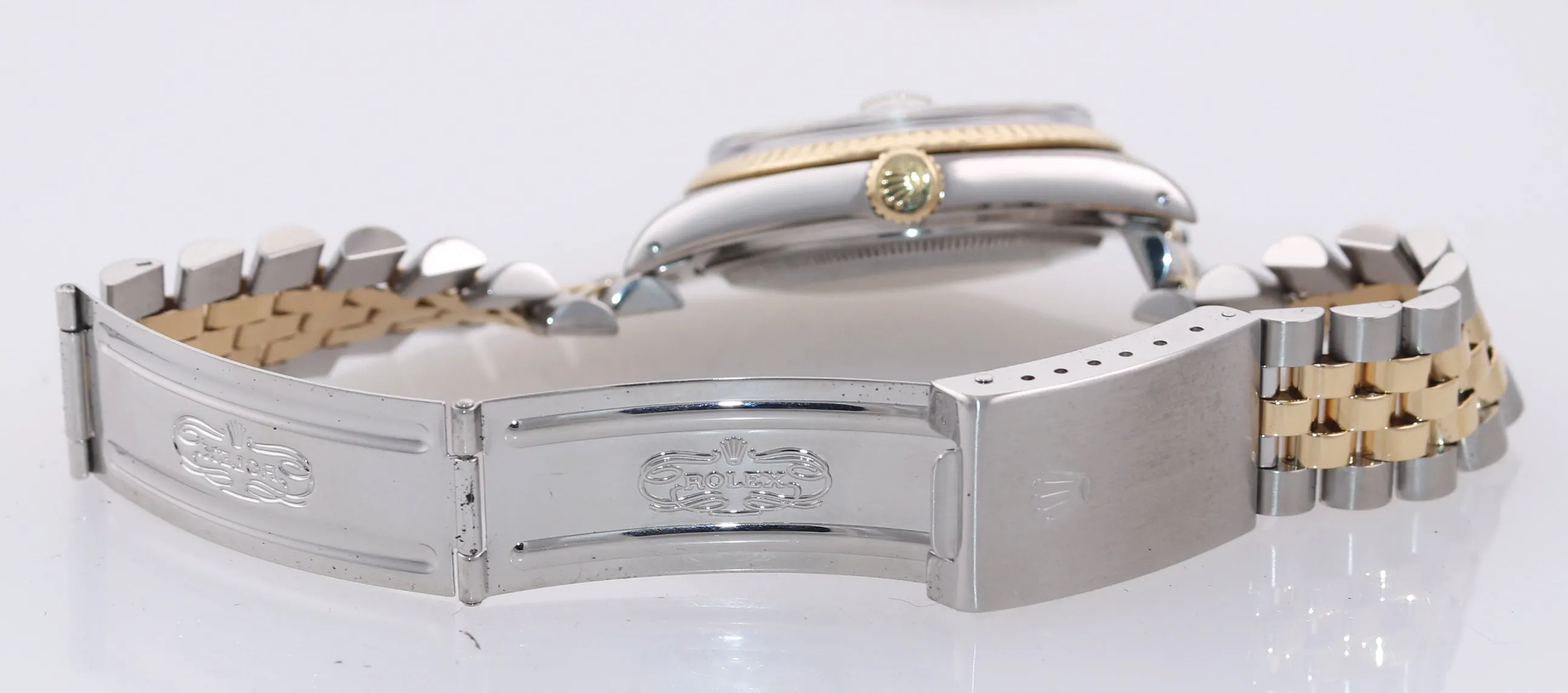 Blue Rolex DateJust 16013 two tone 18k Yellow Gold Steel Fluted Jubilee Watch