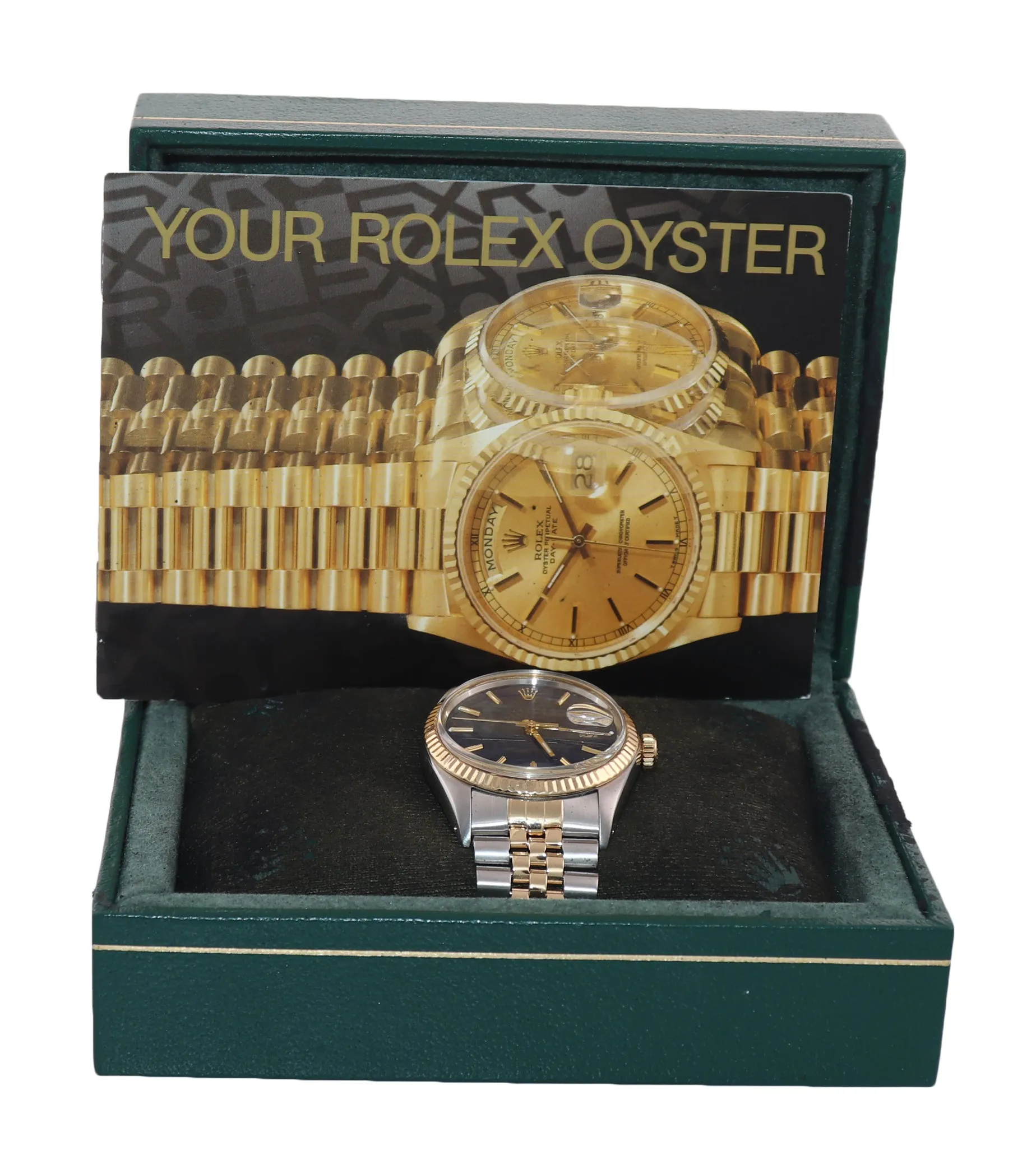 Blue Rolex DateJust 16013 two tone 18k Yellow Gold Steel Fluted Jubilee Watch