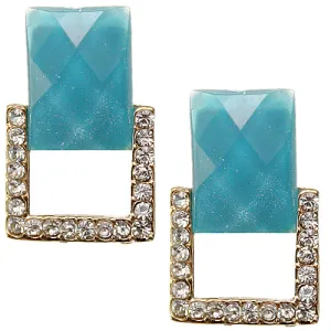 Blue Square Gemstone Post Earrings