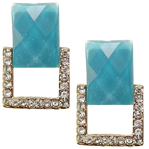 Blue Square Gemstone Post Earrings