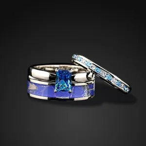 Blue Stealth - Unique Engagement and Band Set | Engagement Ring for Woman | Unique Wedding Bands Set