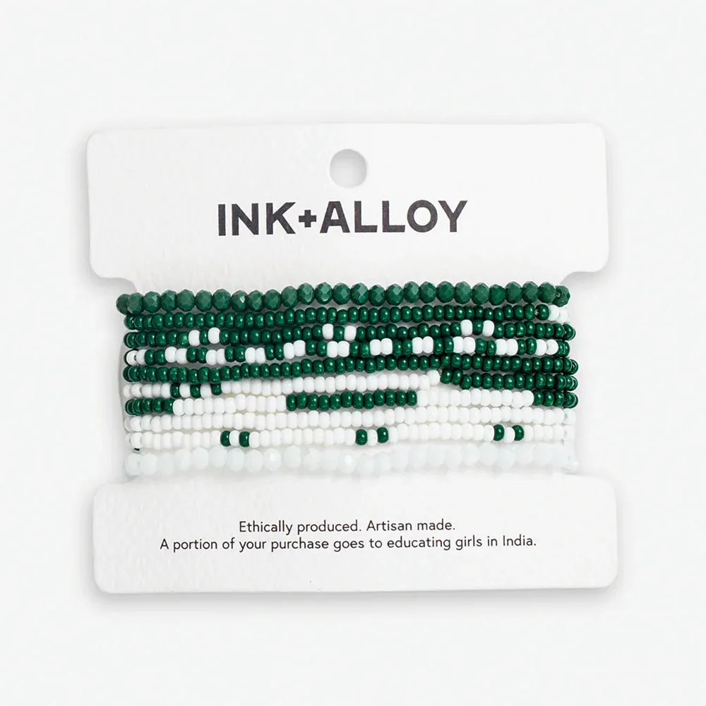 Bracelet - INK ALLOY 10 Strand Stretch  - Green/White