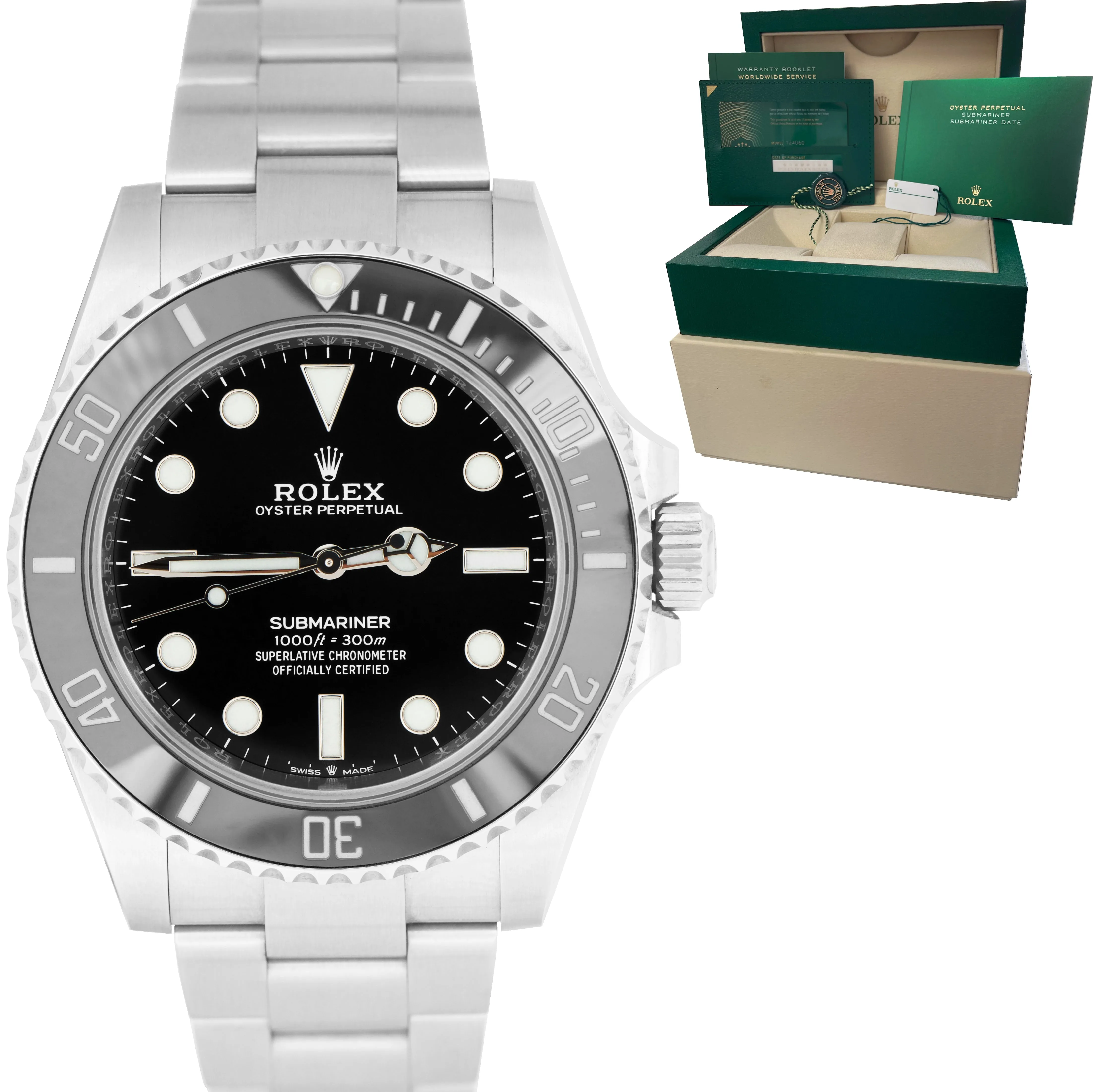 BRAND NEW OPEN CARD Rolex Submariner 41mm No-Date Black Ceramic Watch 124060 LN