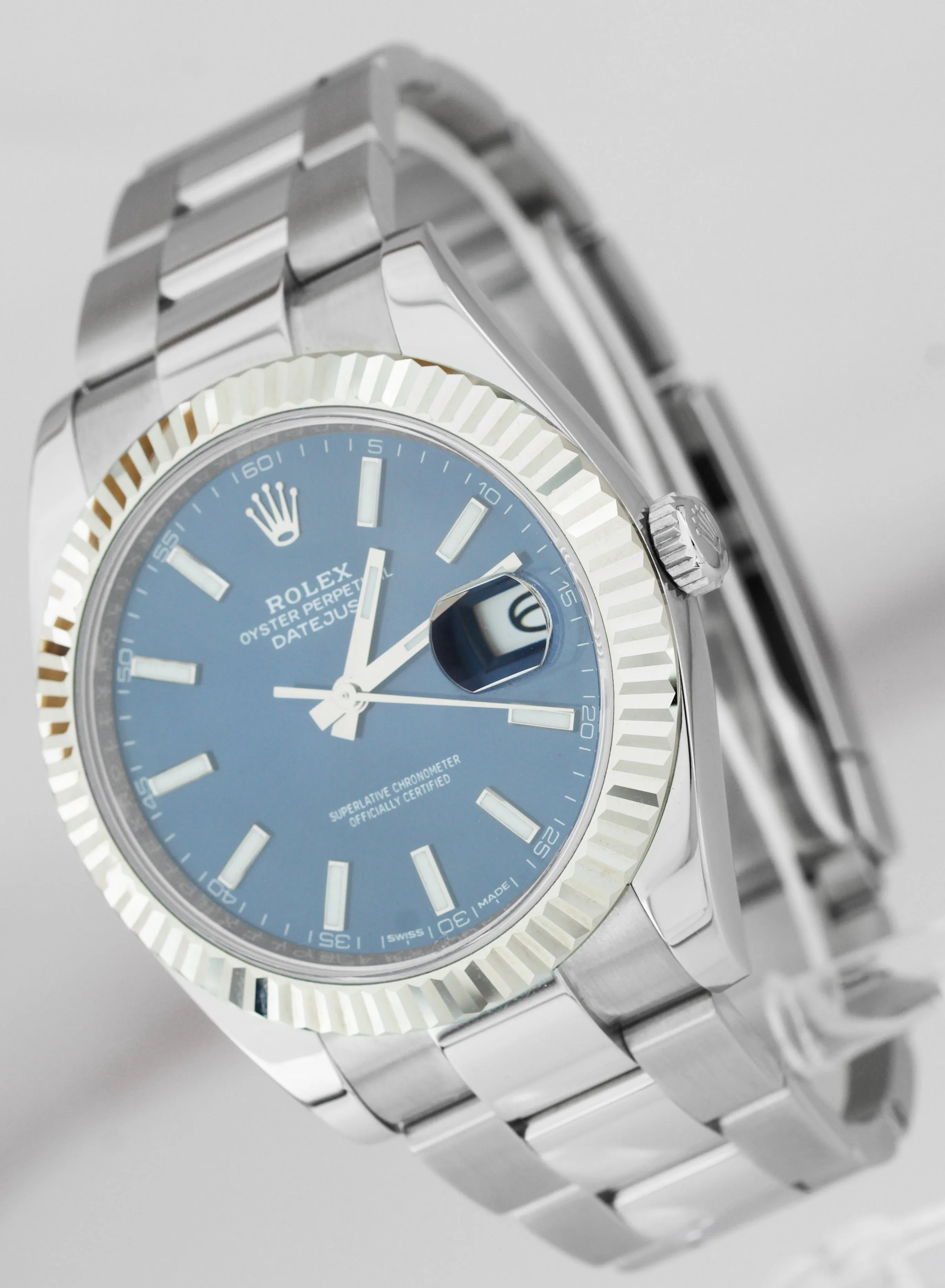 BRAND NEW Rolex DateJust 41 Blue Stainless Steel Fluted Oyster Watch 126334 B P