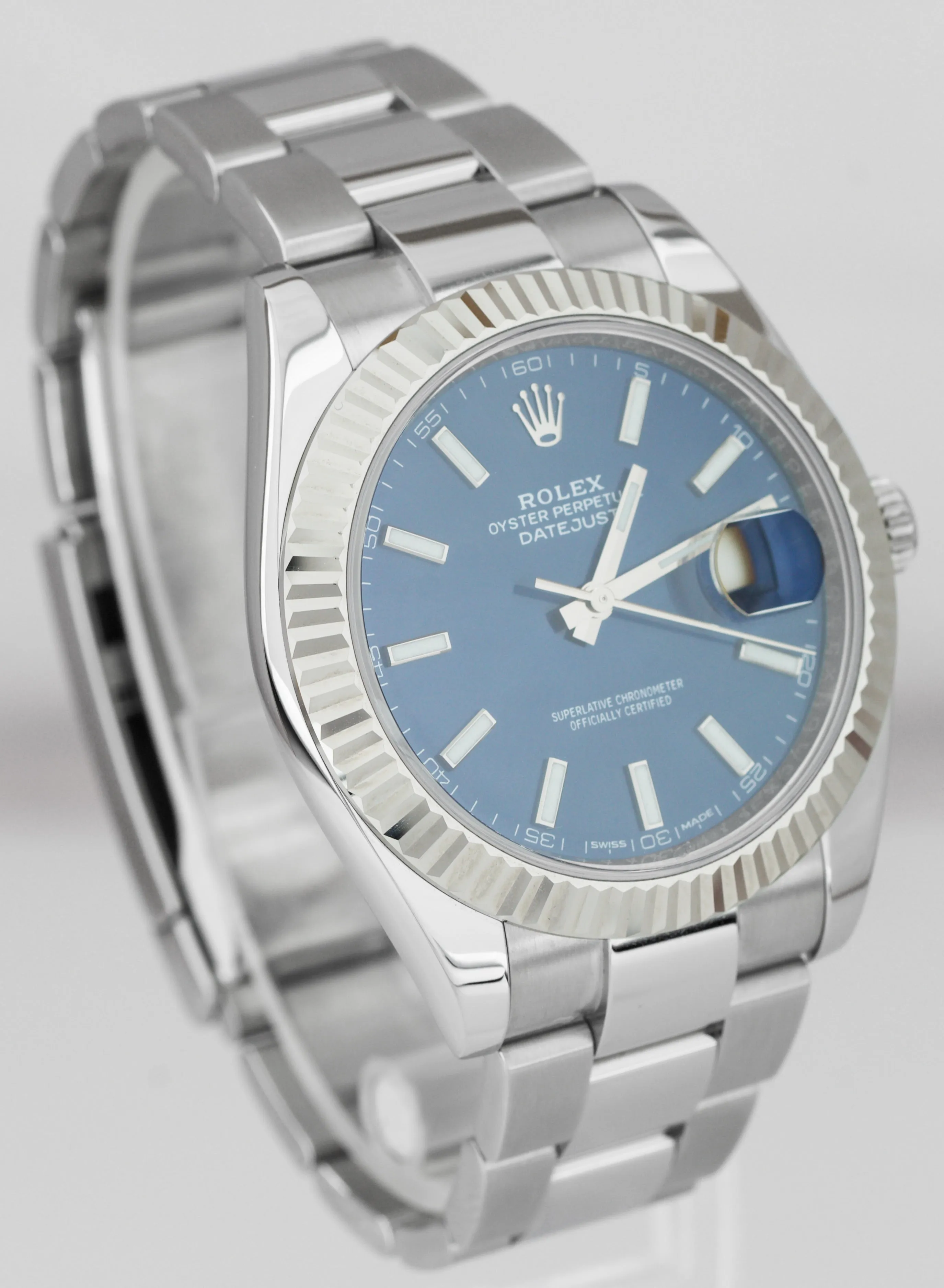 BRAND NEW Rolex DateJust 41 Blue Stainless Steel Fluted Oyster Watch 126334 B P
