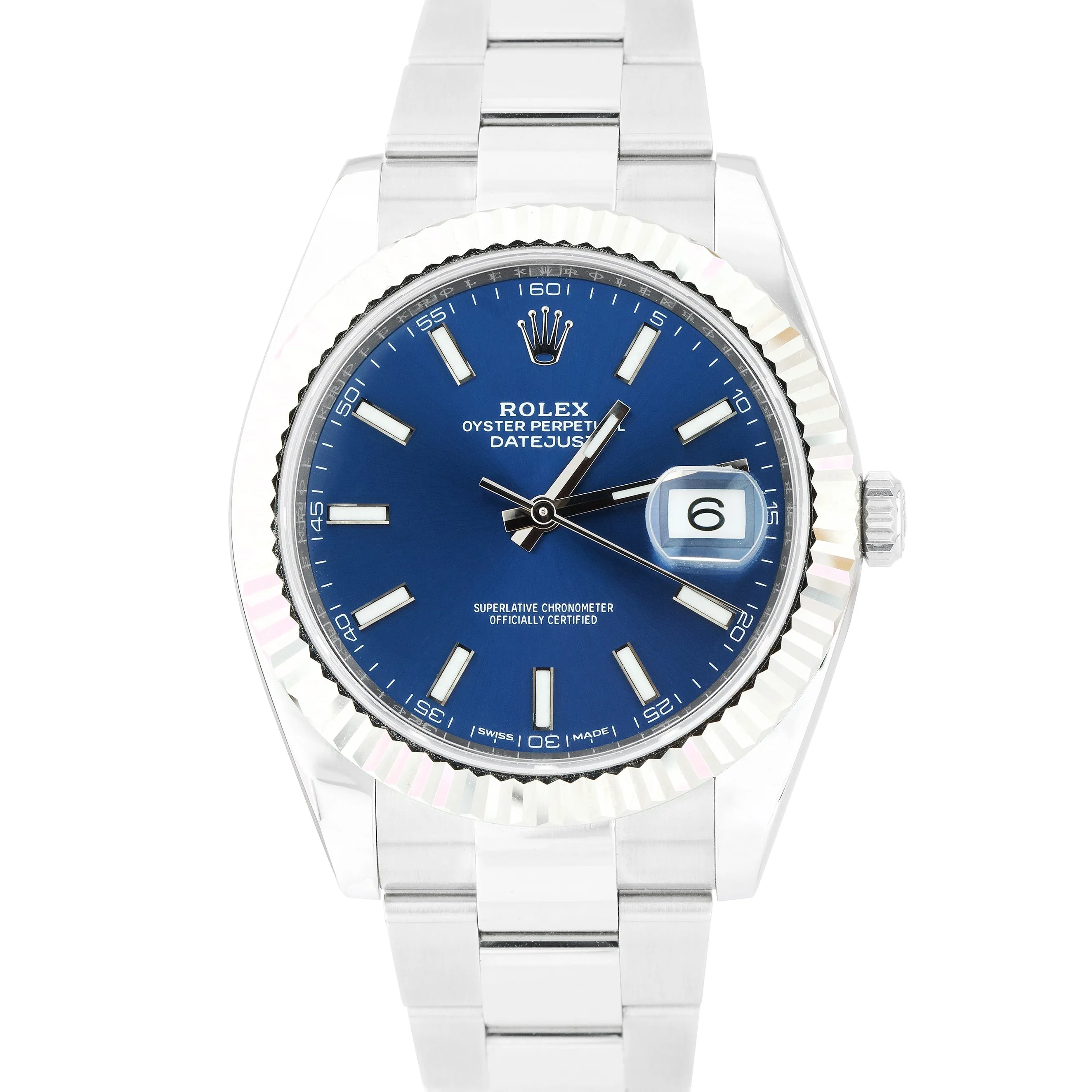 BRAND NEW Rolex DateJust 41 Blue Stainless Steel Fluted Oyster Watch 126334 B P