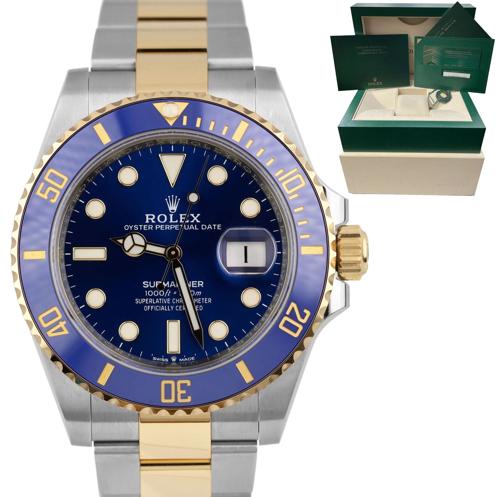 BRAND NEW Rolex Submariner Date 41mm Ceramic Two-Tone Gold Blue Watch 126613 LB