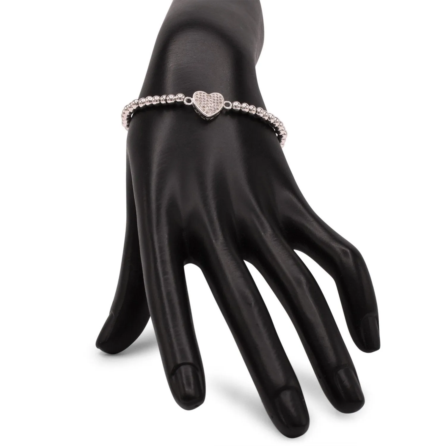 Brass Cubic Zirconia Heart Charm Bracelet Women