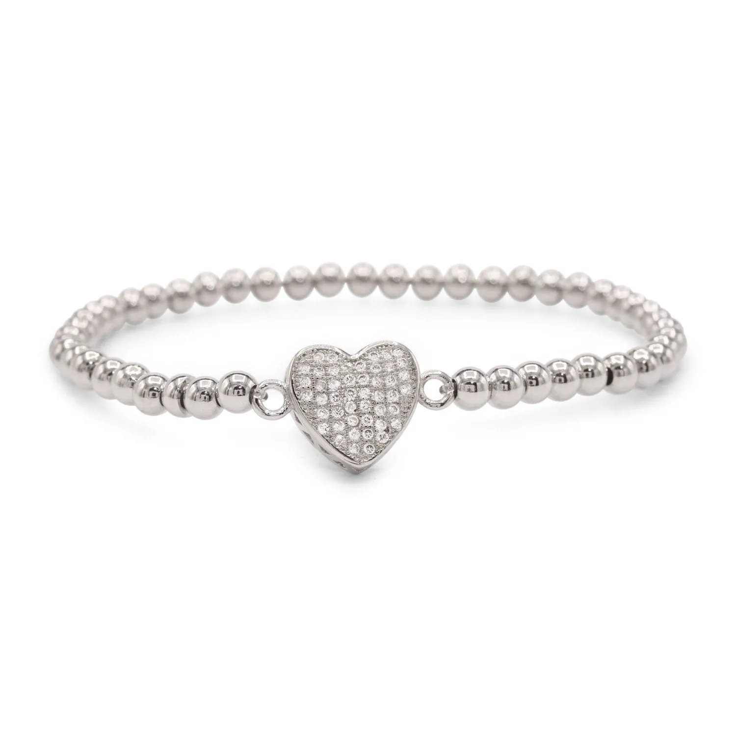 Brass Cubic Zirconia Heart Charm Bracelet Women