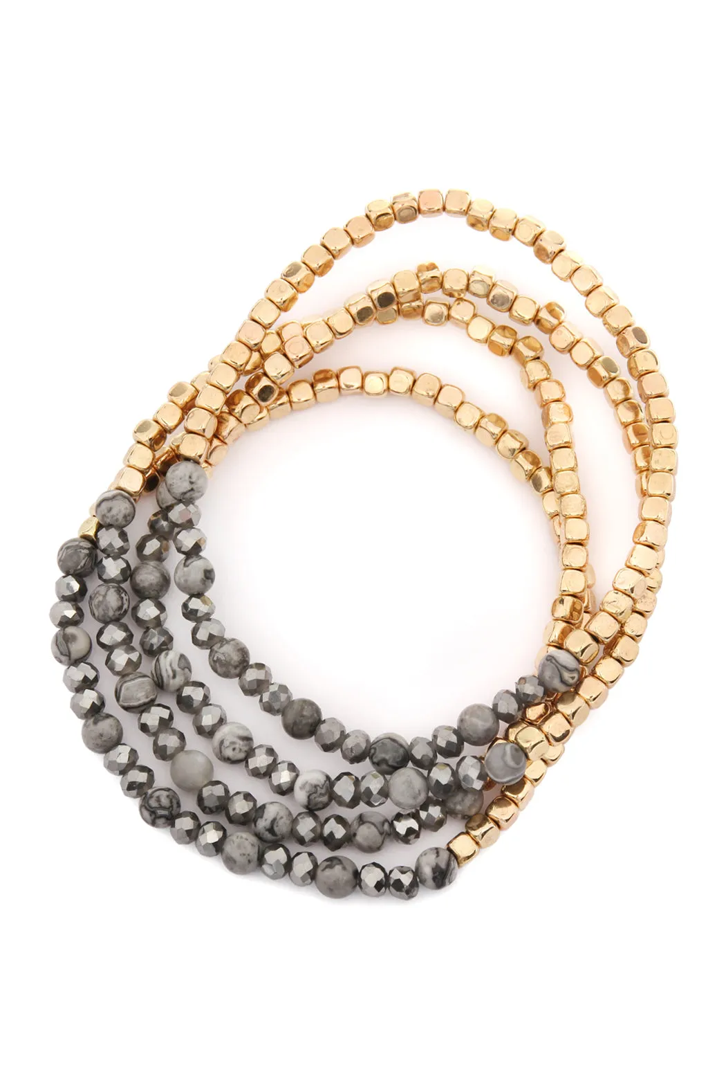 BRASS, STONE, GLASS FOUR SET BEADS BRACELET
