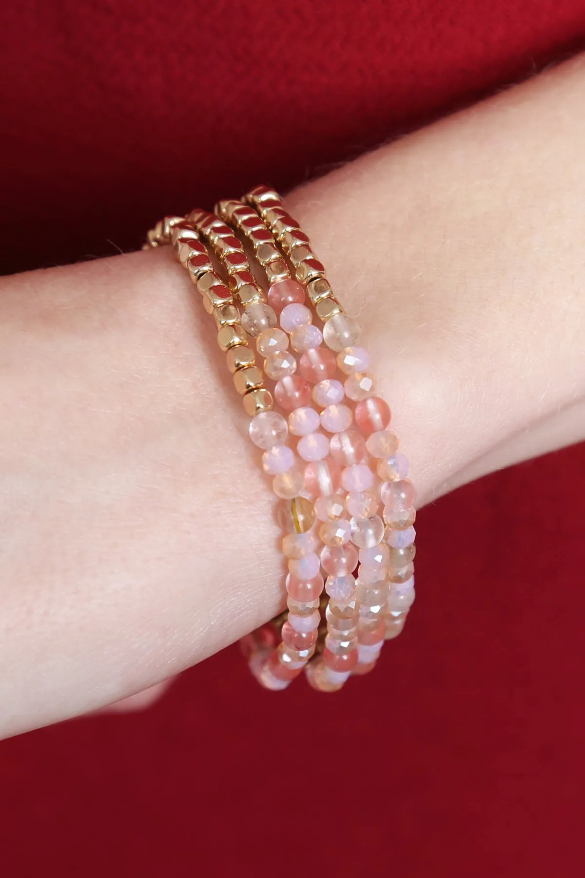 BRASS, STONE, GLASS FOUR SET BEADS BRACELET