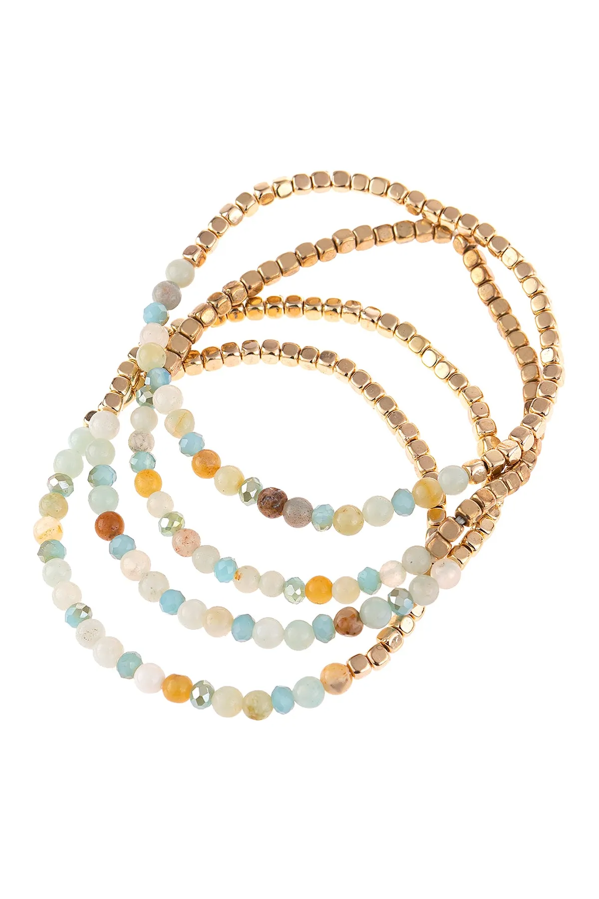 BRASS, STONE, GLASS FOUR SET BEADS BRACELET
