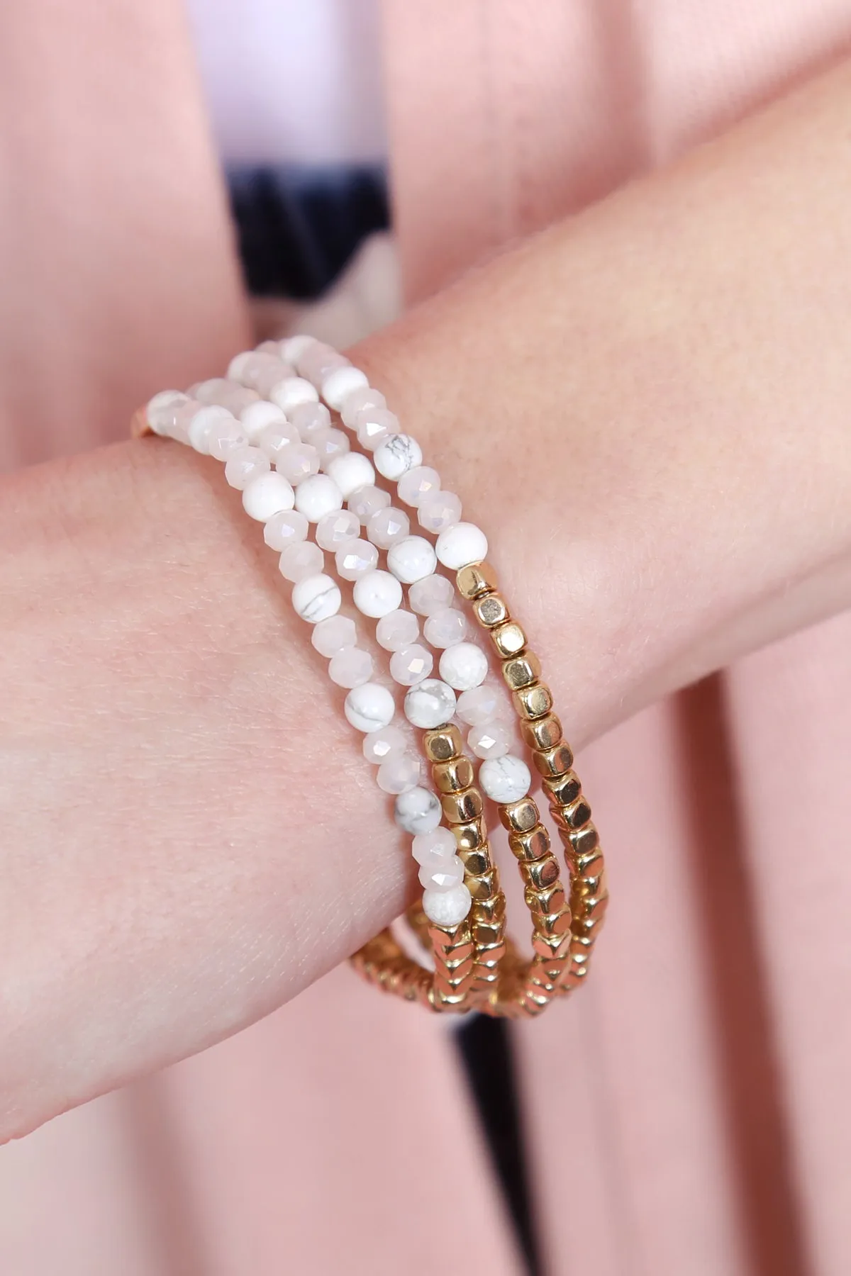 BRASS, STONE, GLASS FOUR SET BEADS BRACELET