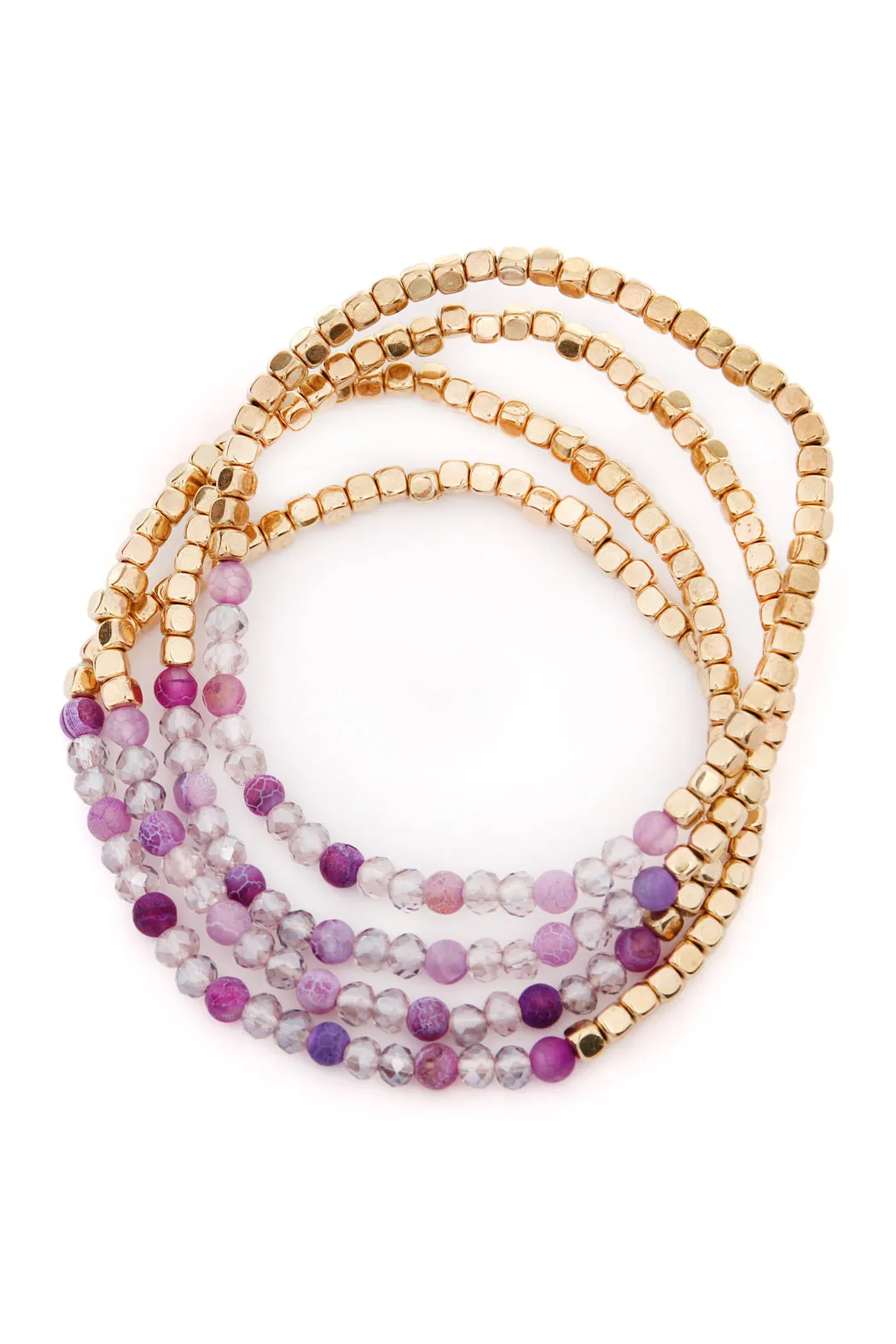 BRASS, STONE, GLASS FOUR SET BEADS BRACELET