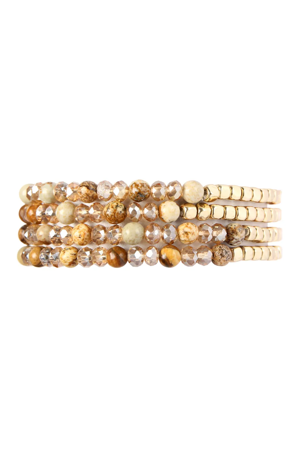 BRASS, STONE, GLASS FOUR SET BEADS BRACELET