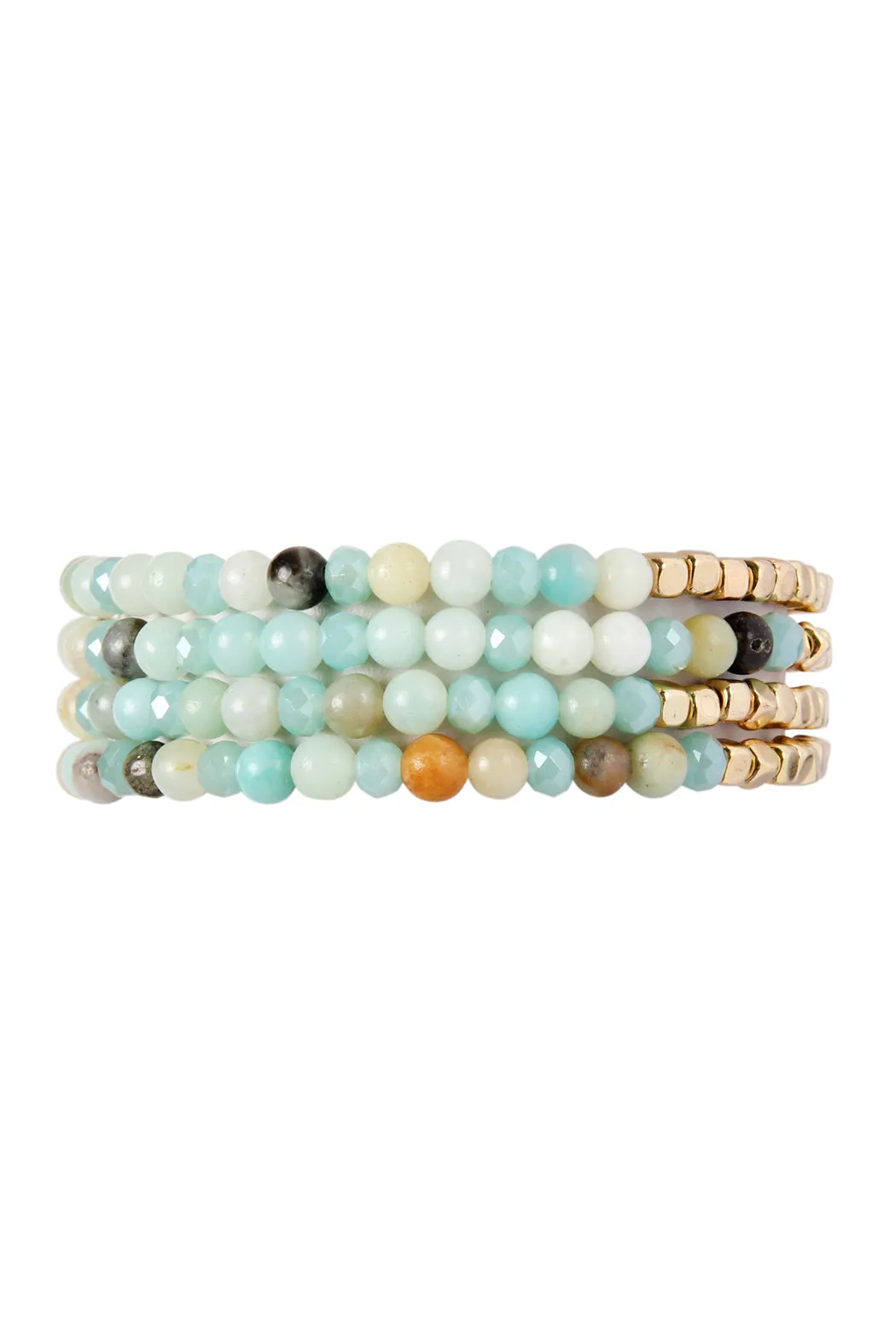 BRASS, STONE, GLASS FOUR SET BEADS BRACELET
