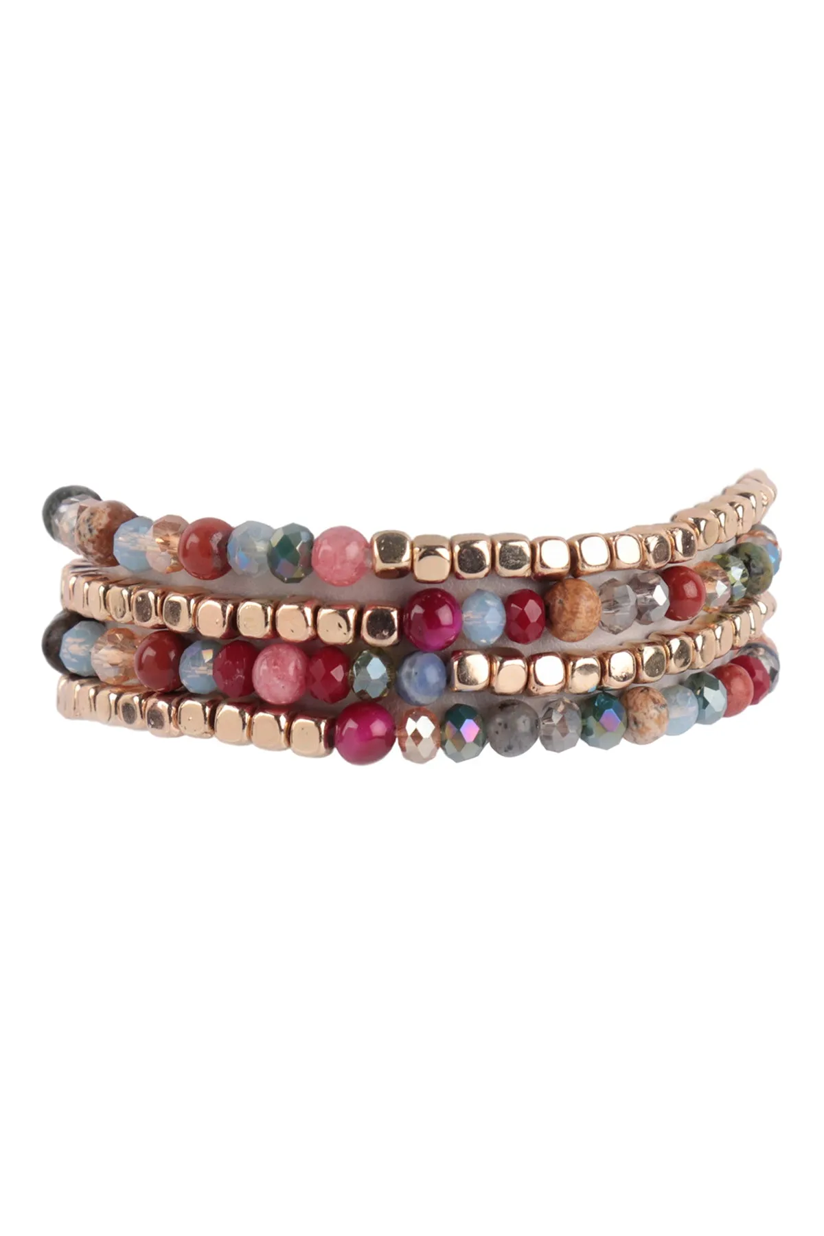 BRASS, STONE, GLASS FOUR SET BEADS BRACELET
