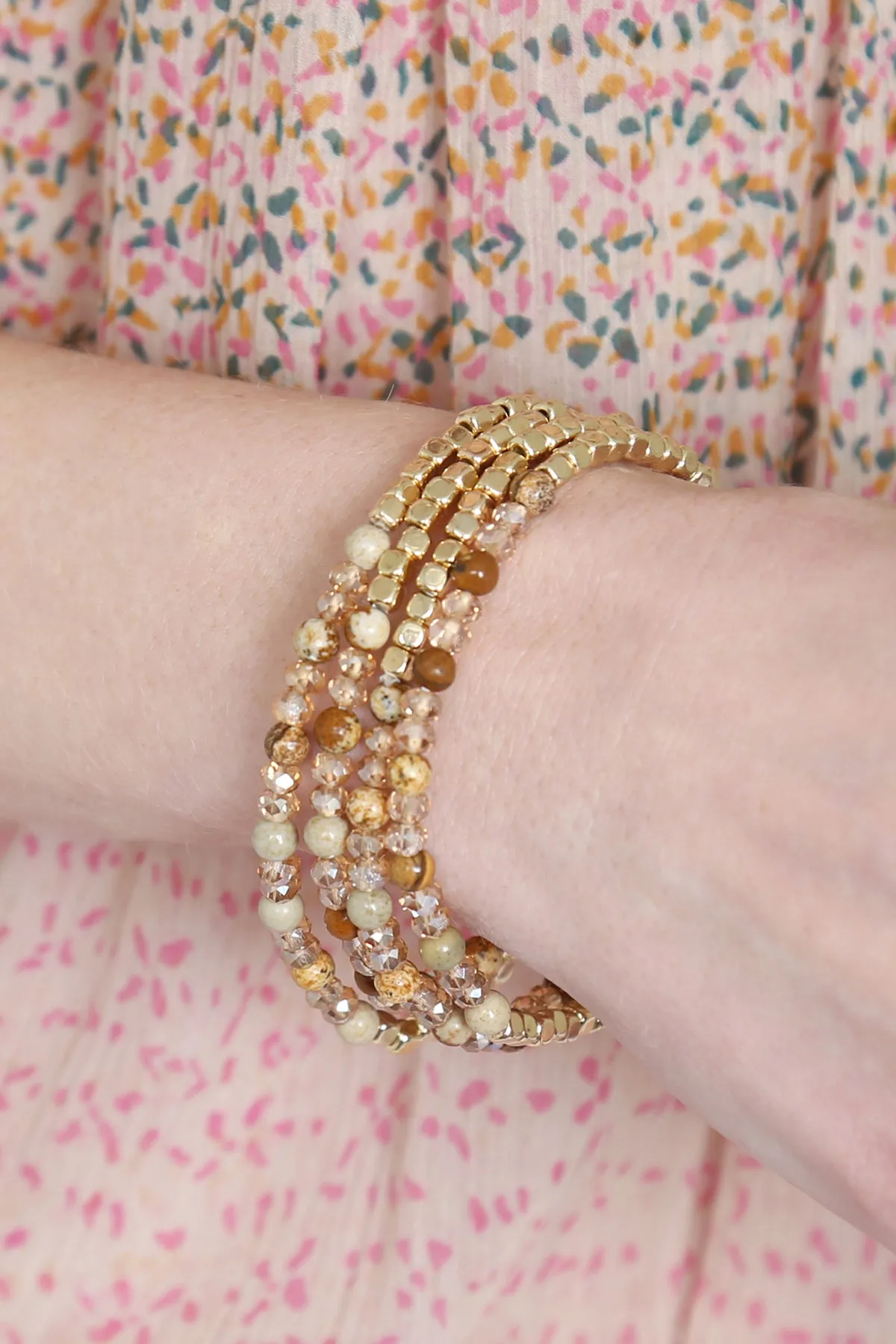 BRASS, STONE, GLASS FOUR SET BEADS BRACELET