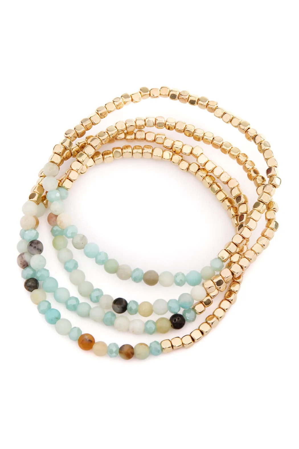 BRASS, STONE, GLASS FOUR SET BEADS BRACELET
