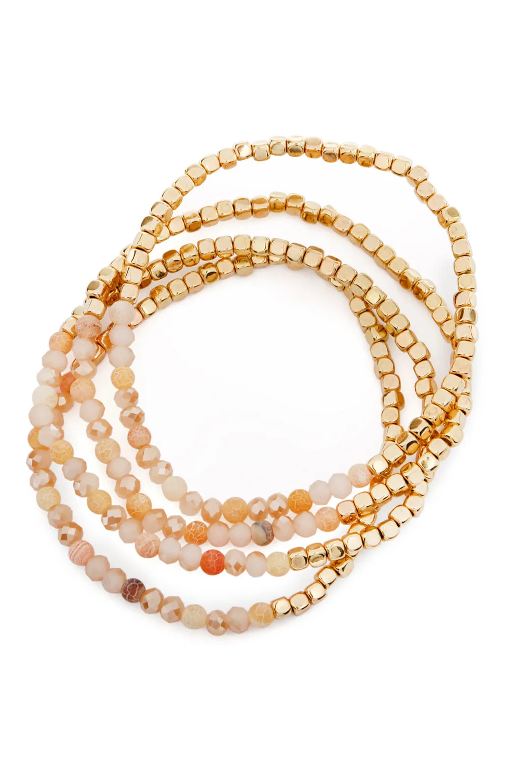 BRASS, STONE, GLASS FOUR SET BEADS BRACELET