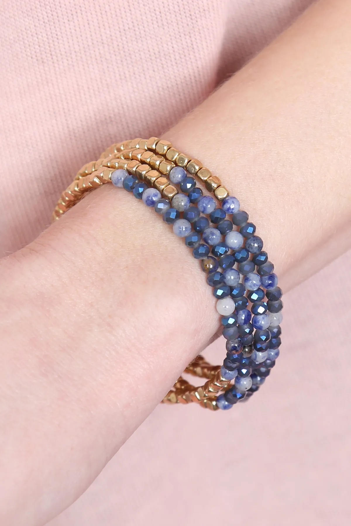 BRASS, STONE, GLASS FOUR SET BEADS BRACELET