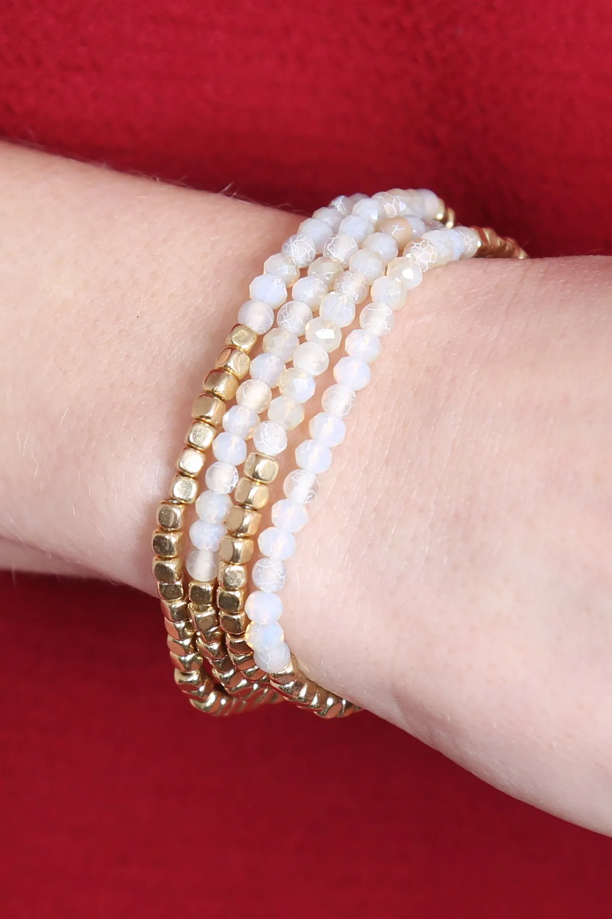 BRASS, STONE, GLASS FOUR SET BEADS BRACELET