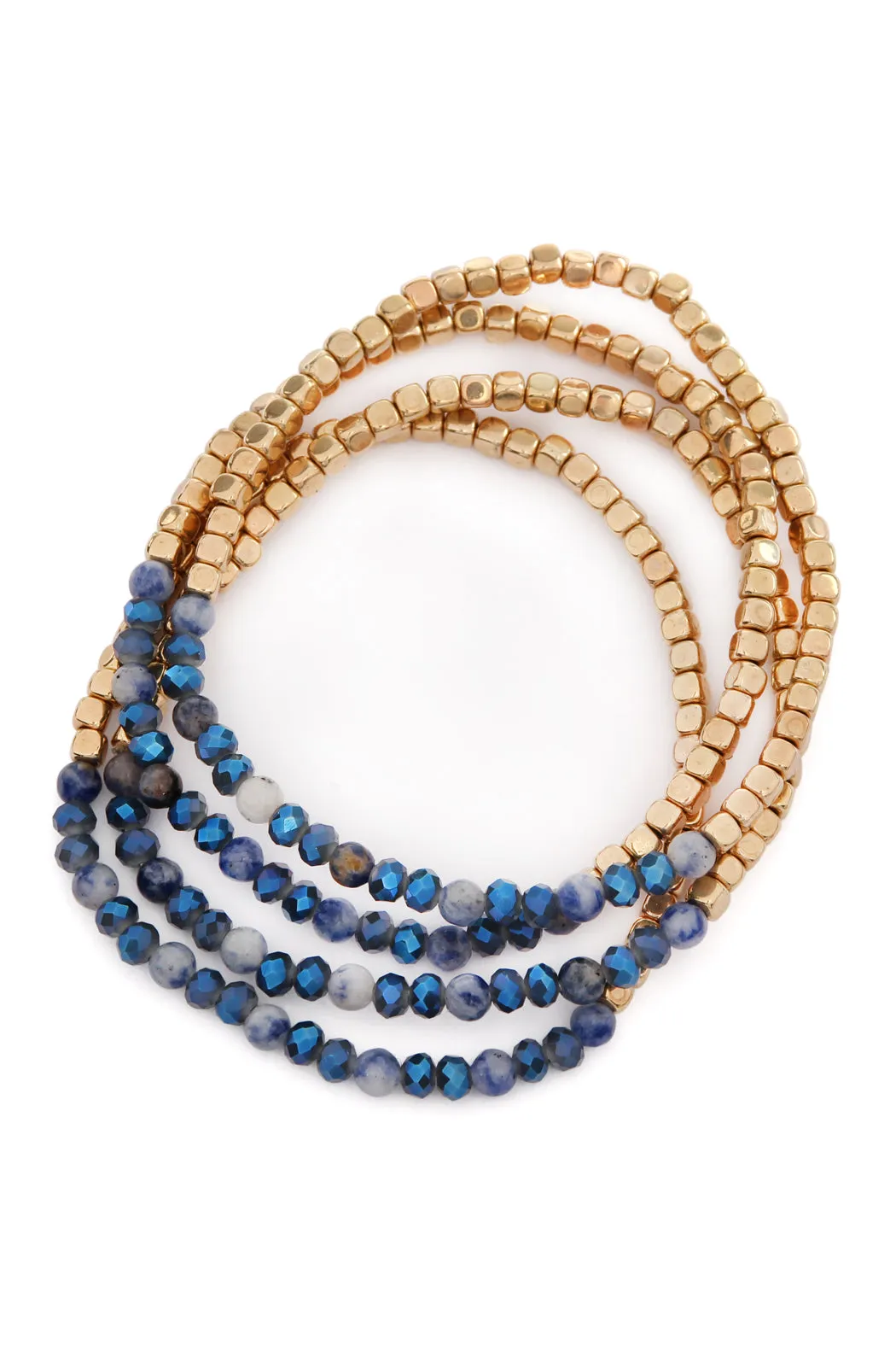 BRASS, STONE, GLASS FOUR SET BEADS BRACELET