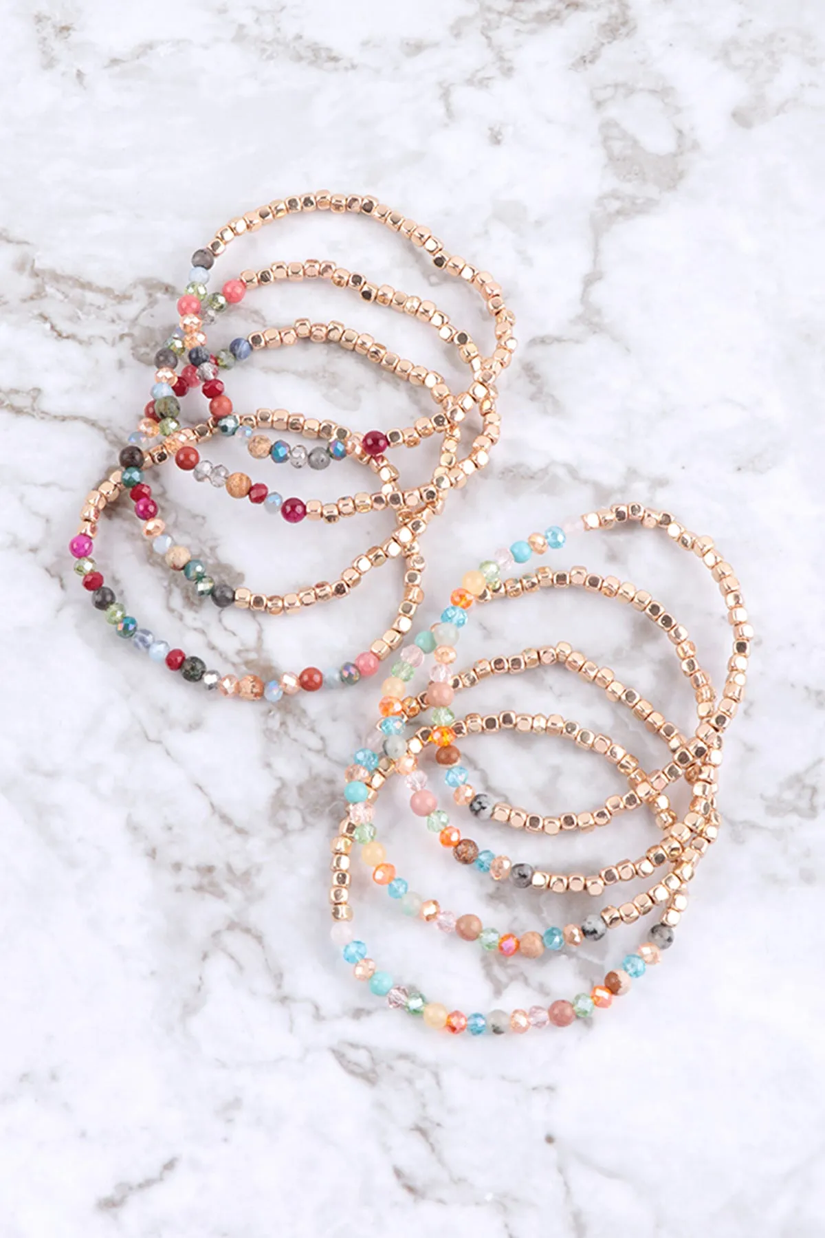 BRASS, STONE, GLASS FOUR SET BEADS BRACELET