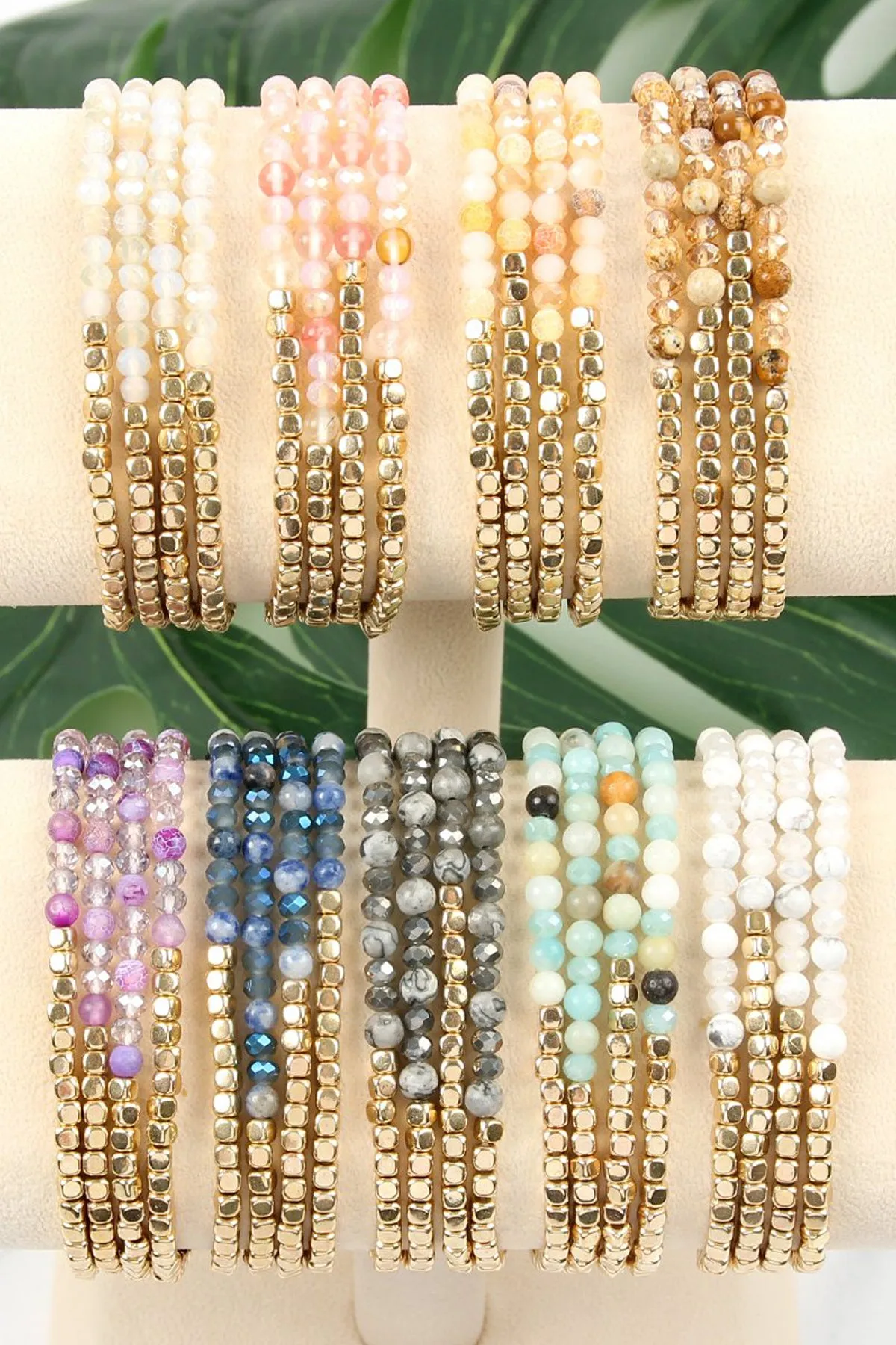 BRASS, STONE, GLASS FOUR SET BEADS BRACELET