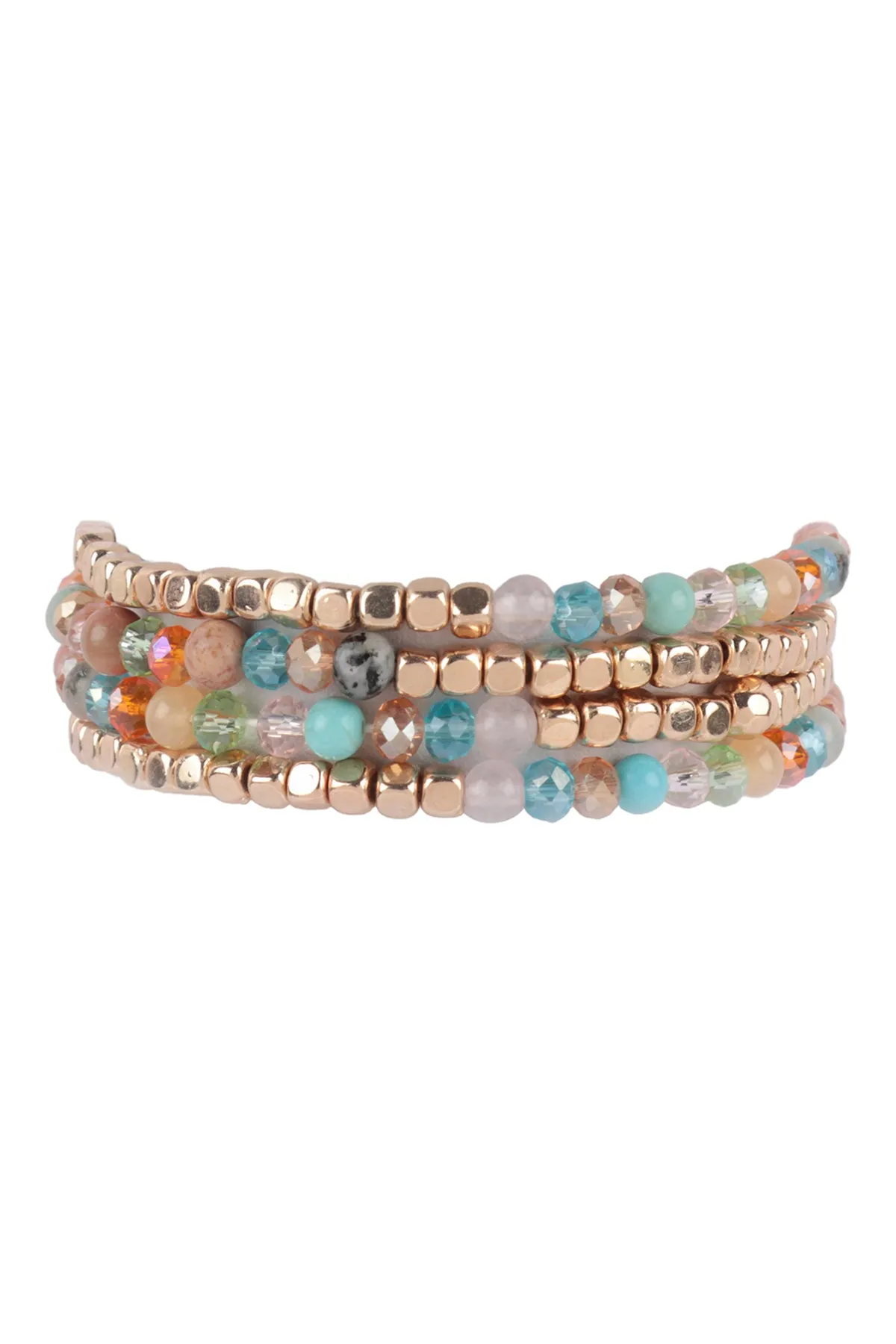 BRASS, STONE, GLASS FOUR SET BEADS BRACELET