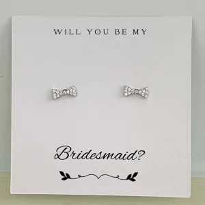 Bridesmaid Tiny CZ Bow Stud Earrings - Silver