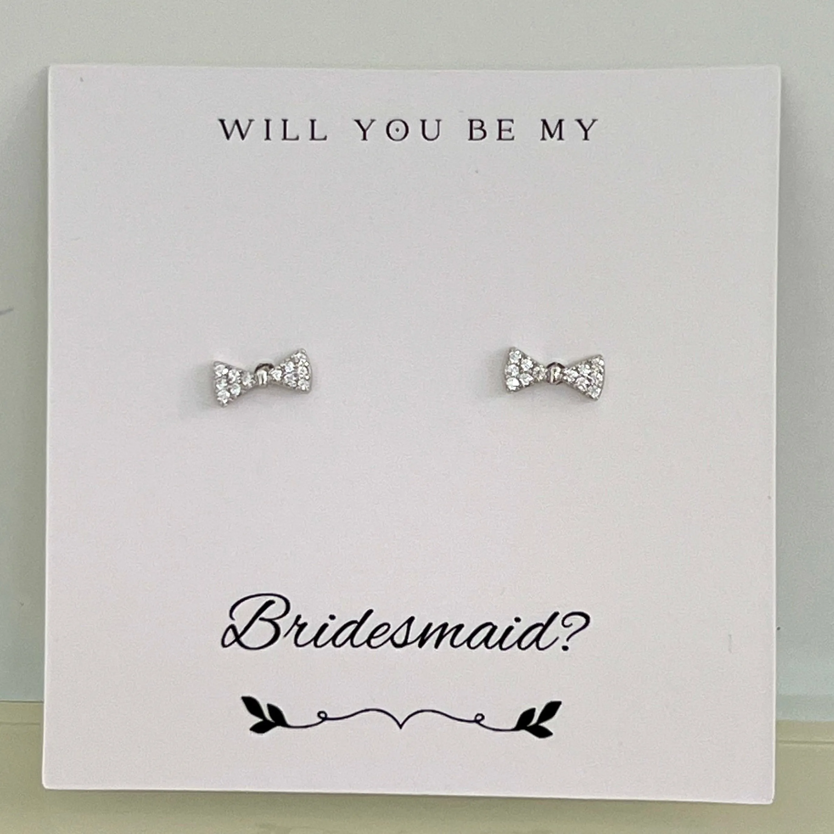 Bridesmaid Tiny CZ Bow Stud Earrings - Silver
