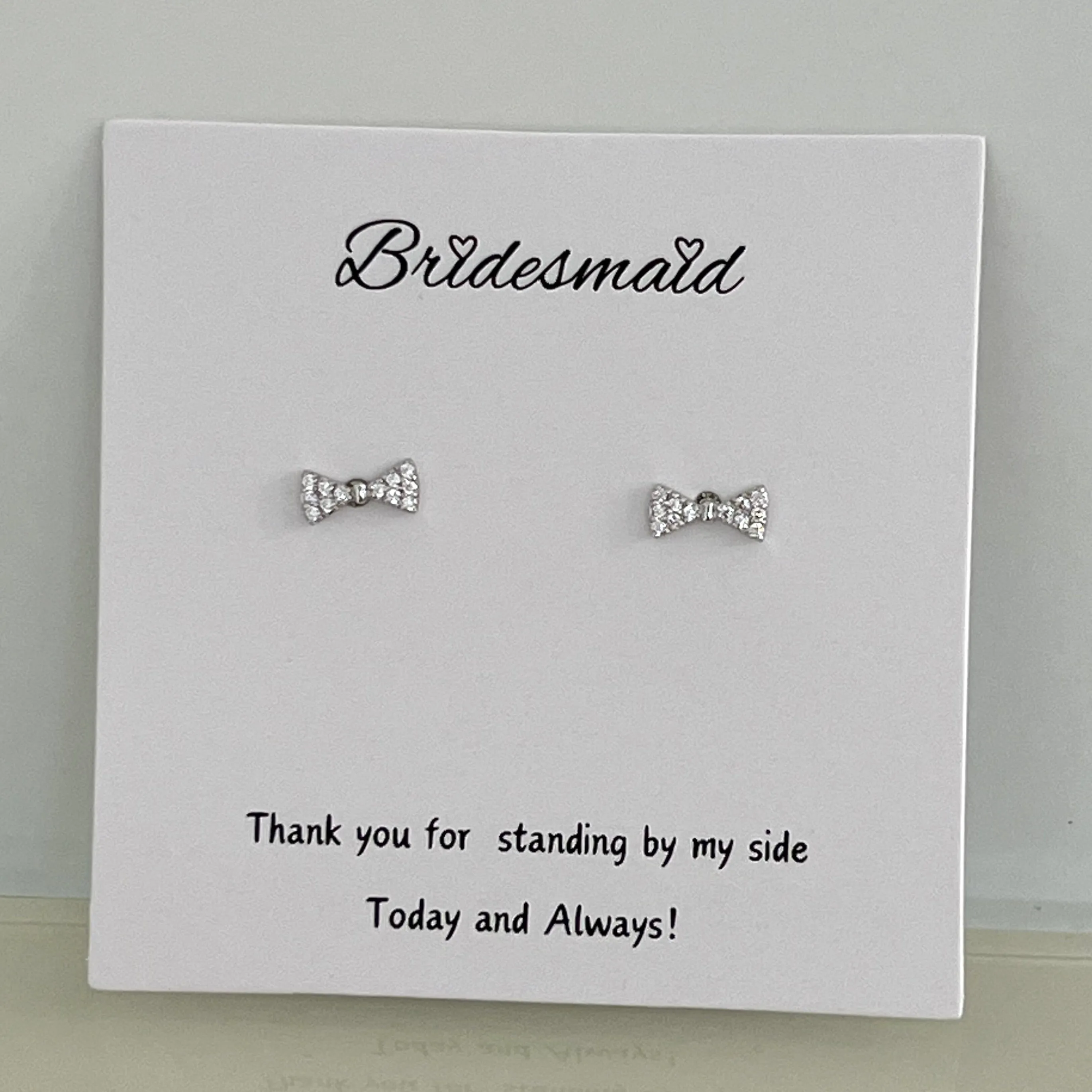 Bridesmaid Tiny CZ Bow Stud Earrings - Silver