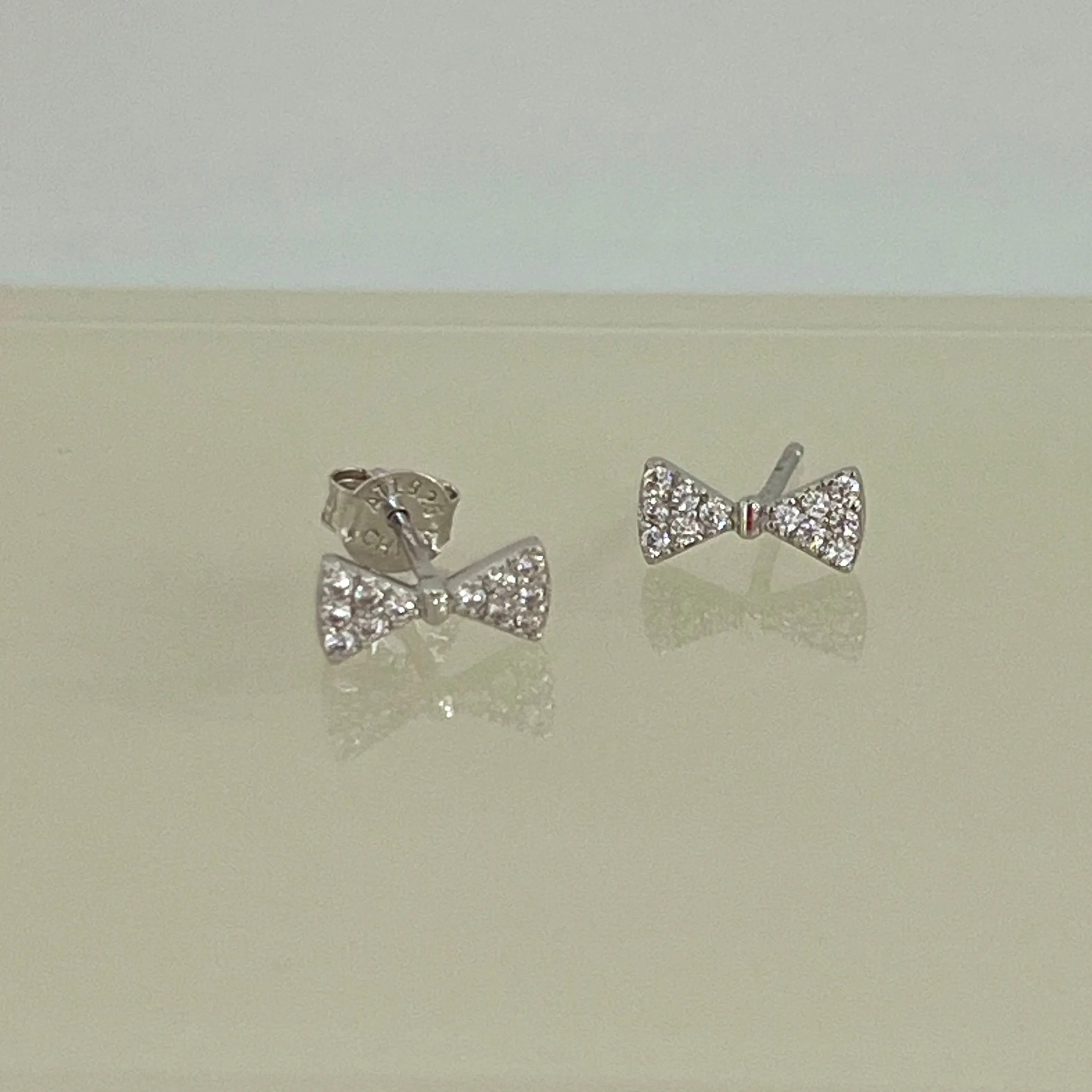 Bridesmaid Tiny CZ Bow Stud Earrings - Silver
