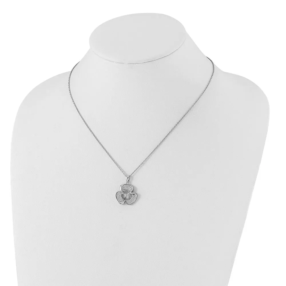 Brilliant Embers Sterling Silver Polished CZ Clover w/ 2inch ext Necklace