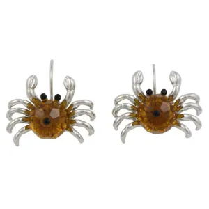 Brown Bead Crab with Black Eyes Pierced Leverback Earring - SPA914E