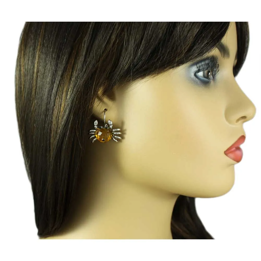 Brown Bead Crab with Black Eyes Pierced Leverback Earring - SPA914E